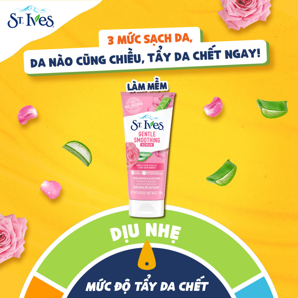 Sữa rửa mặt tẩy tế bào da chết ngừa mụn St.Ives Hoa Hồng & Lô Hội 170g