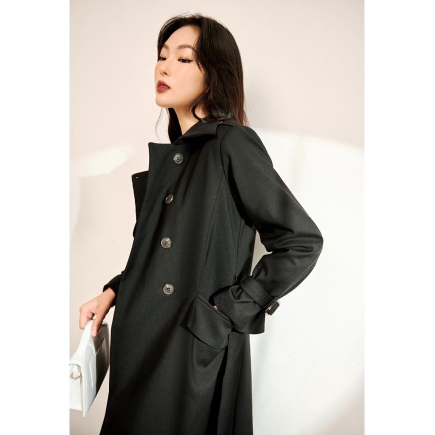 Áo khoác trench coat dáng dài chuẩn form, chất liệu dày dặn, màu đen