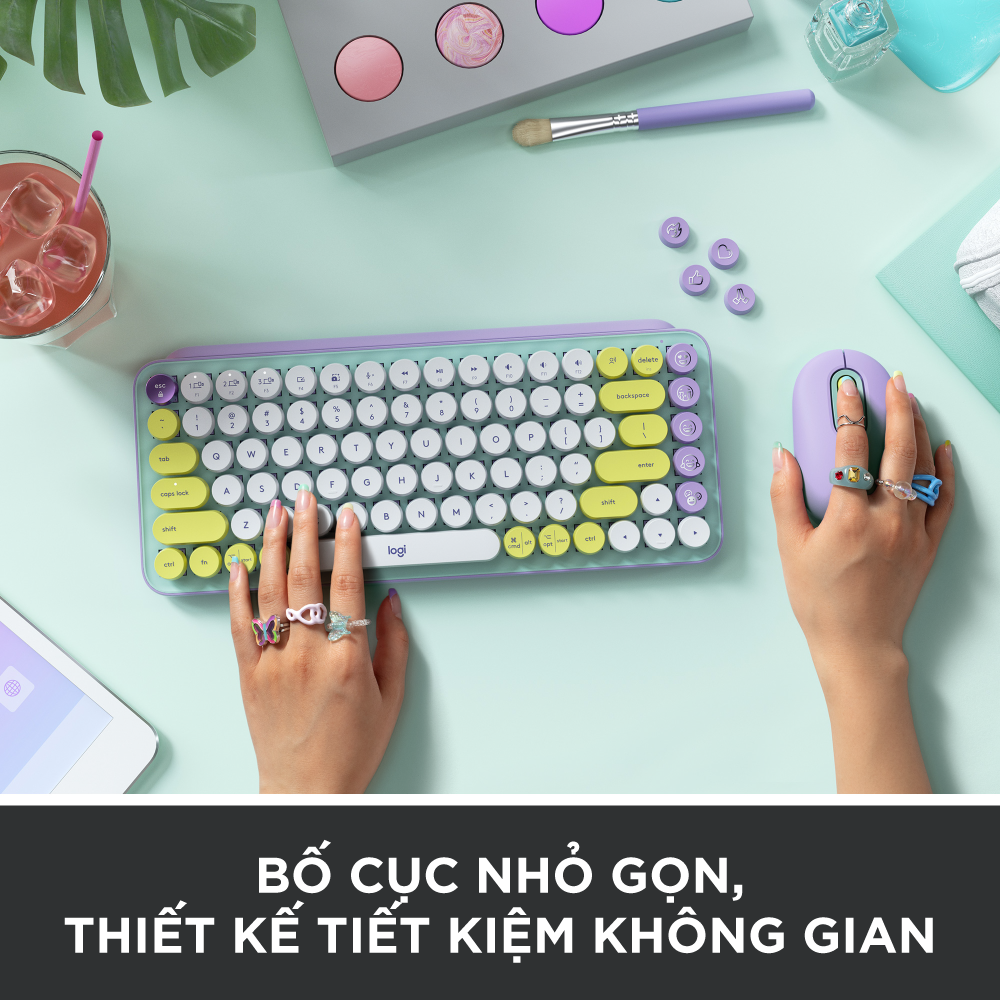 Bàn phím cơ không dây bluetooth | USB Logitech POP KEYS - phím emoji có thể tùy chỉnh - Màu