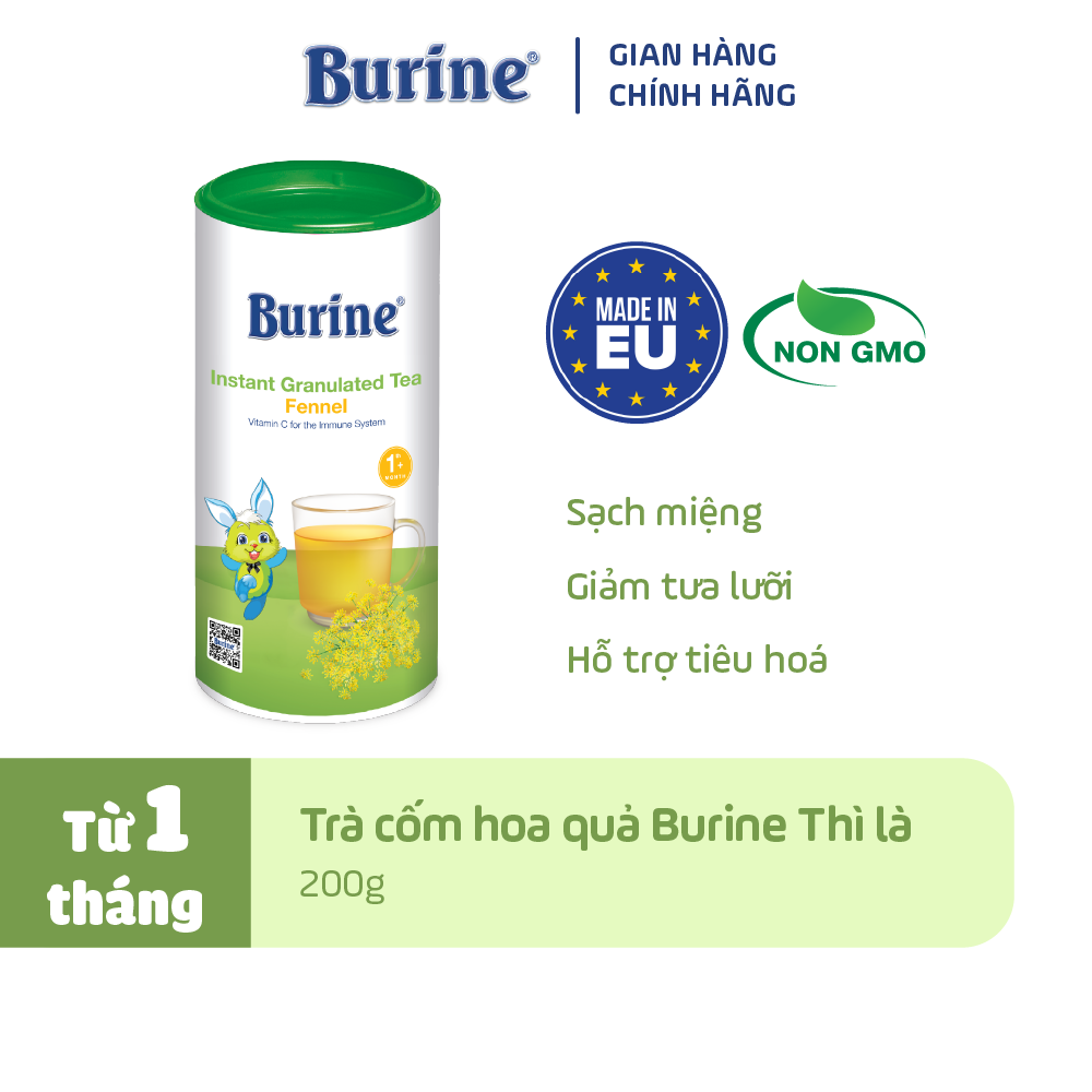 Trà cốm hoa quả Burine dinh dưỡng dành cho bé - Vị Thì Là giúp hạn chế tưa lưỡi, hỗ trợ tiêu hoá, kháng khuẩn và chống oxy hoá