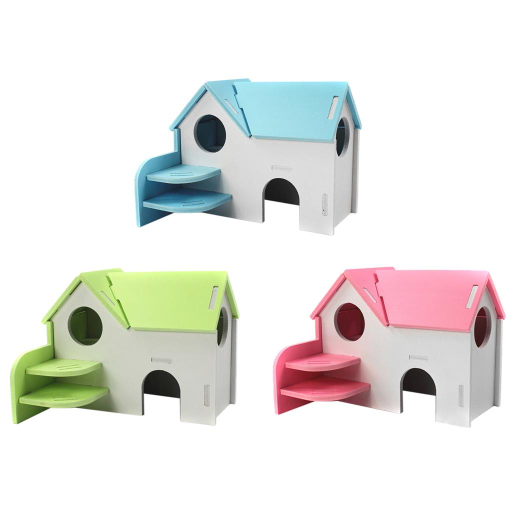 Hamster Mouse Hideout House Wooden Living Hut Exercise Funny Nest Toy Blue