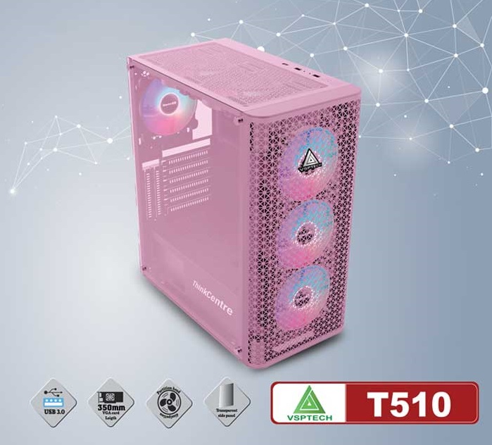 Case VSPTECH T510 Full ATX (Black-Pink) - NTH - Hàng Nhập Khẩu