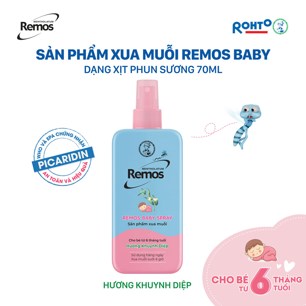 Dung dịch chống muỗi cho bé từ 6 tháng tuổi Remos dạng phun sương hương khuynh diệp 70ml