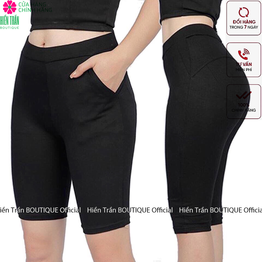 Quần legging nữ Hiền Trần BOUTIQUE nâng mông lưng cạp cao vải thun dày dặn đùi ngố lửng ôm body bó mặc nhà tập gym yoga