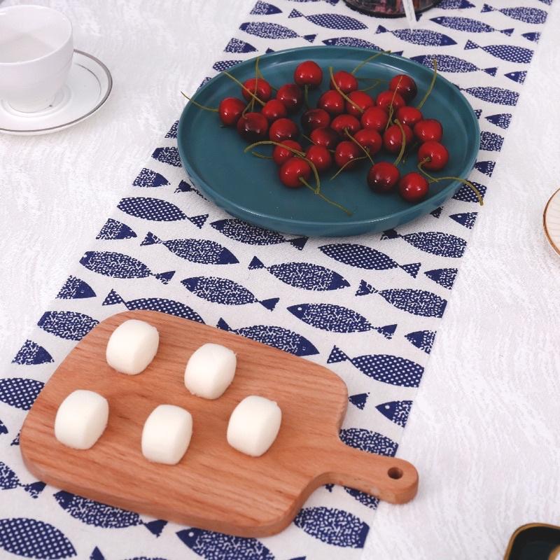 Khăn Bàn Vải Canvas Vải Bố Decor Trang Trí Hoạ Tiết Cá, Vảy Cá