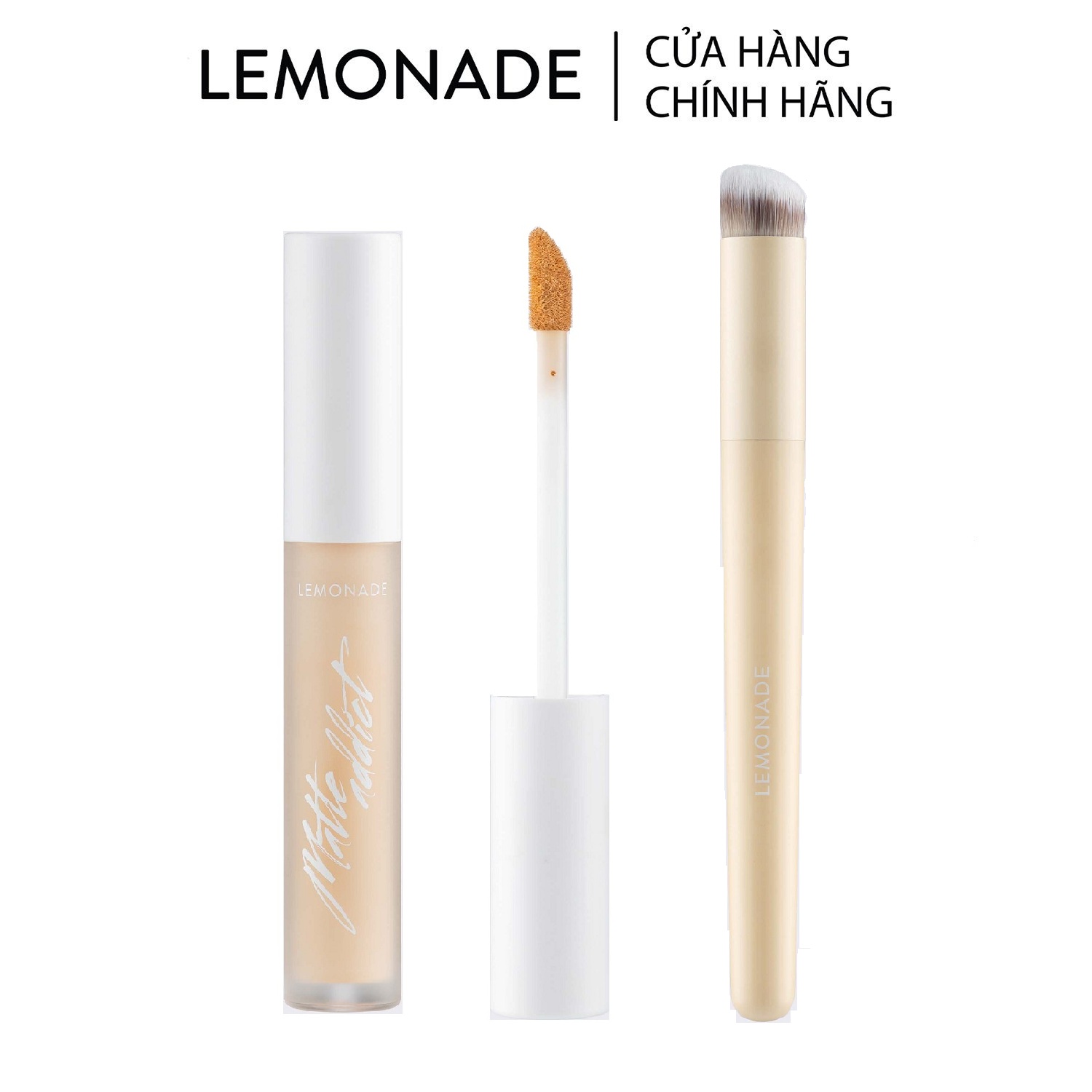 Combo Kem che khuyết điểm Lemonade Matte Addict Concealer 3g và Cọ che khuyết điểm Lemonade Brush Concealer