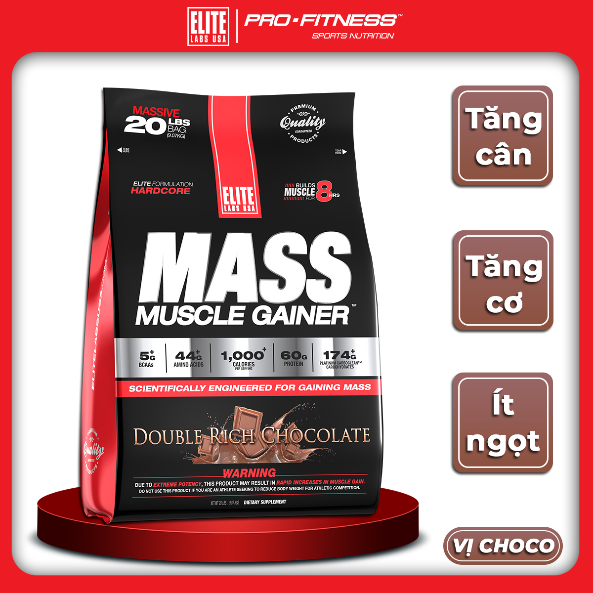 Sữa Tăng Cân Vị Chocolate Mass Muscle Gainer Vị  Elite Labs SMEL103 (9.09kg)