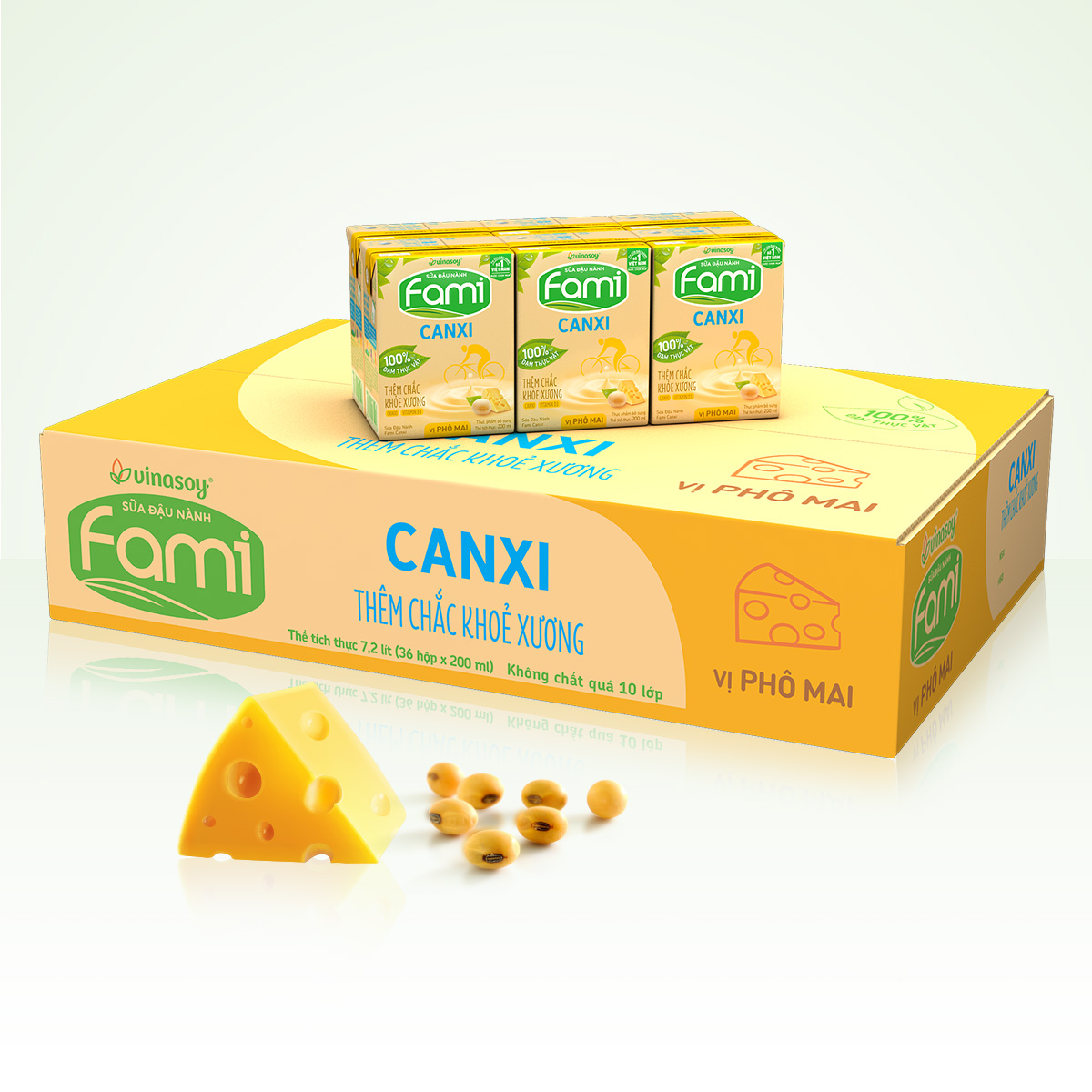 Thùng Sữa đậu nành Fami Canxi vị Phô Mai ( 200ml x 36 Hộp )