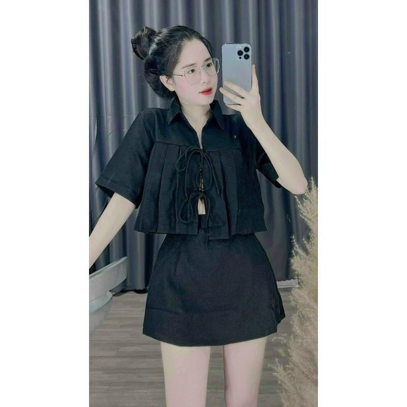 SÉT ÁO CỘT DÂY NƠ KÈM CHÂN VÁY