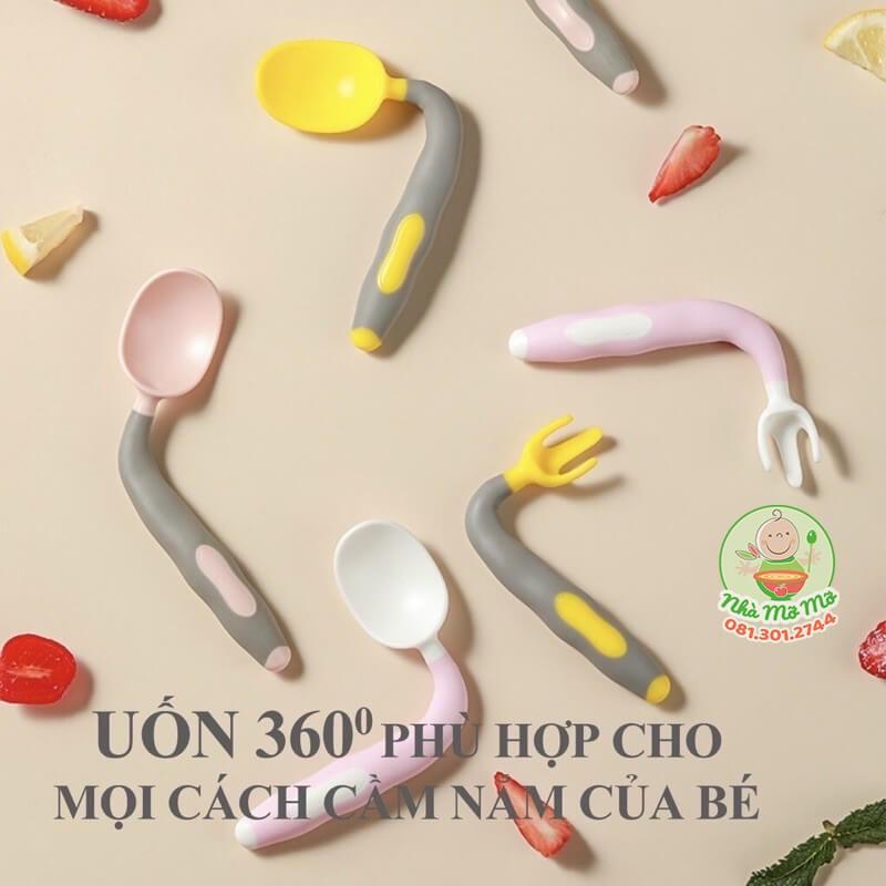 Set Thìa Muỗng Nĩa Cong Cho Bé Tập Xúc