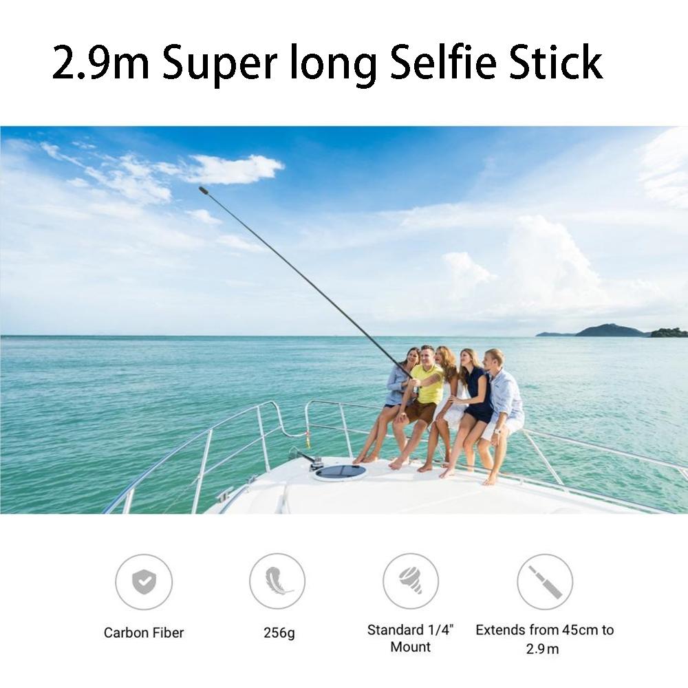 290cm sợi carbon Vô hình phiên bản mở rộng Selfie Stick cho Insta360 x3 / một x2 / một RS Phụ kiện cho GoPro Selfie Stick