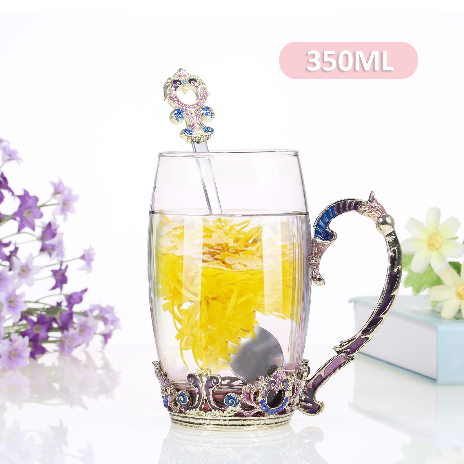 BỘ CỐC NƯỚC UỐNG TRÀ, CÀ PHÊ CÓ TAY CẦM THIẾT KẾ VỚI MUỖNG KHĂN LAU 350 ML
