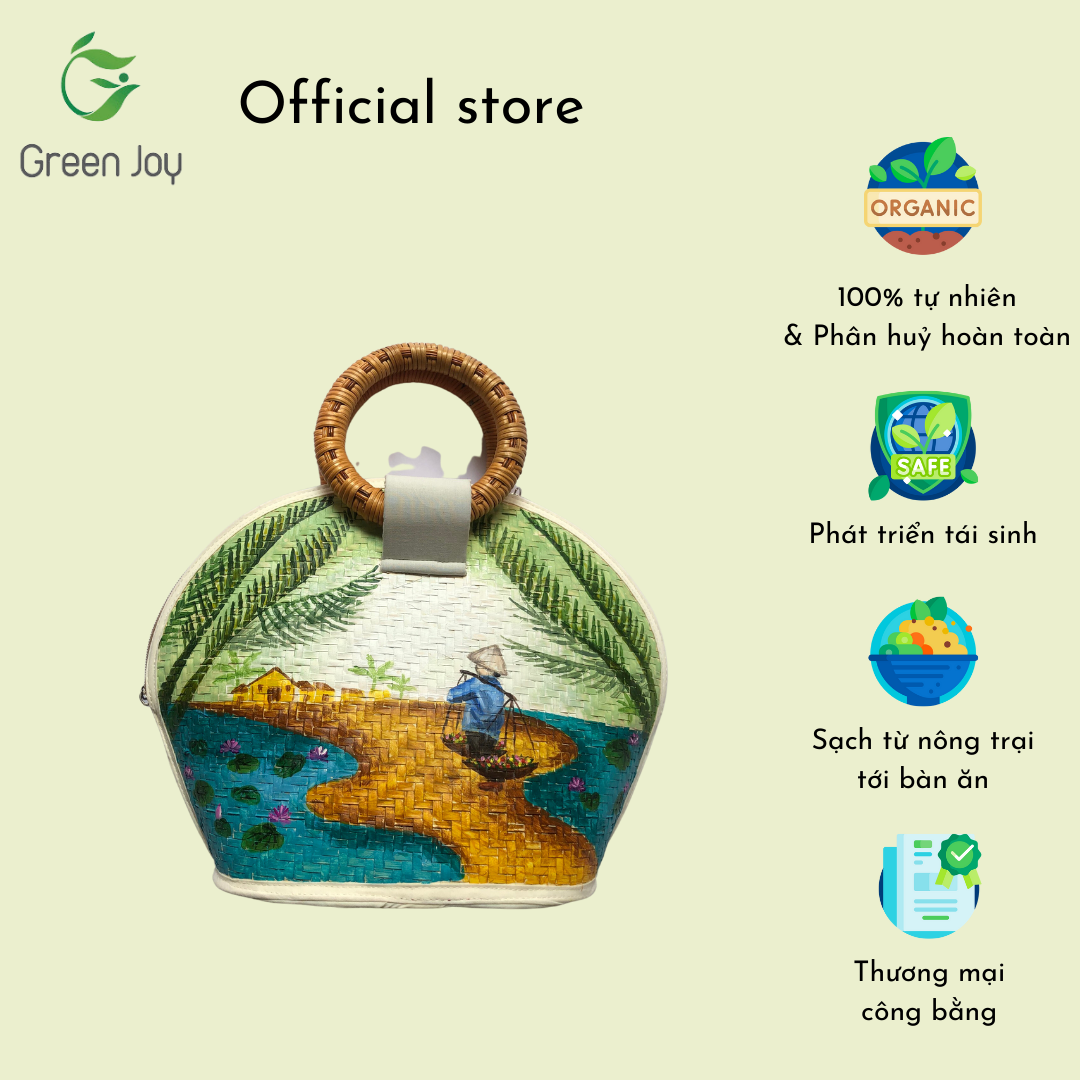 Túi cỏ bàng ovan vẽ Green Joy