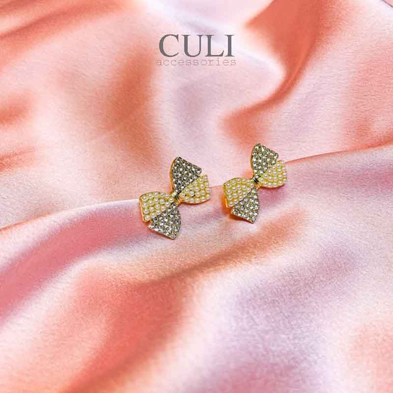 Hình ảnh Khuyên tai, Bông tai thời trang hình nơ kết hạt trai HT678 - Culi accessories