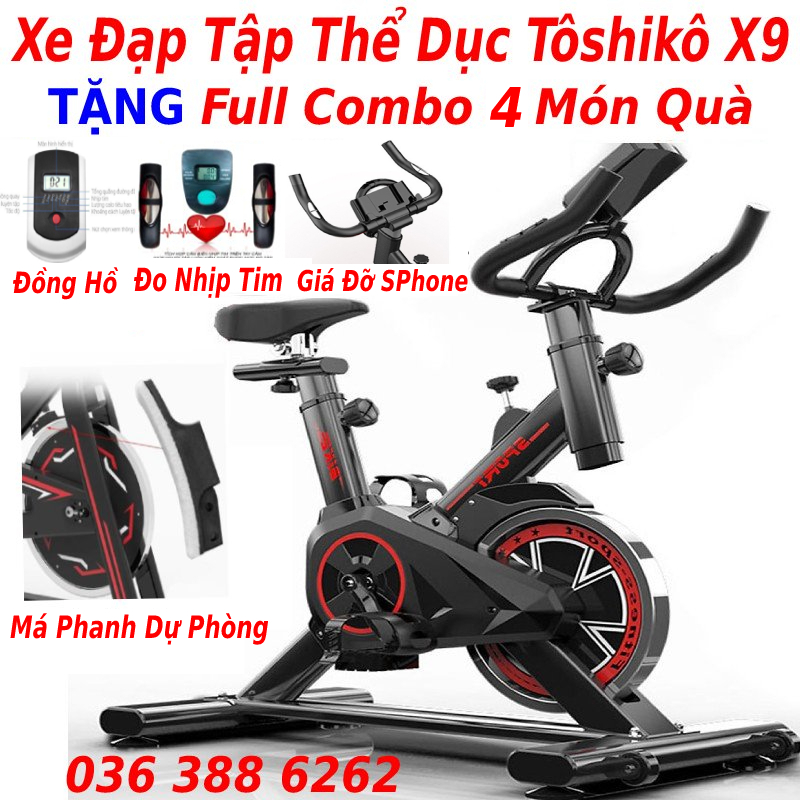 Xe đạp tập thể dục thể thao gym tại nhà Tôshikô Sport tặng má phanh xe dự phòng + bình nước + đồng hồ đo 7 chỉ số vận động + đo nhịp tim