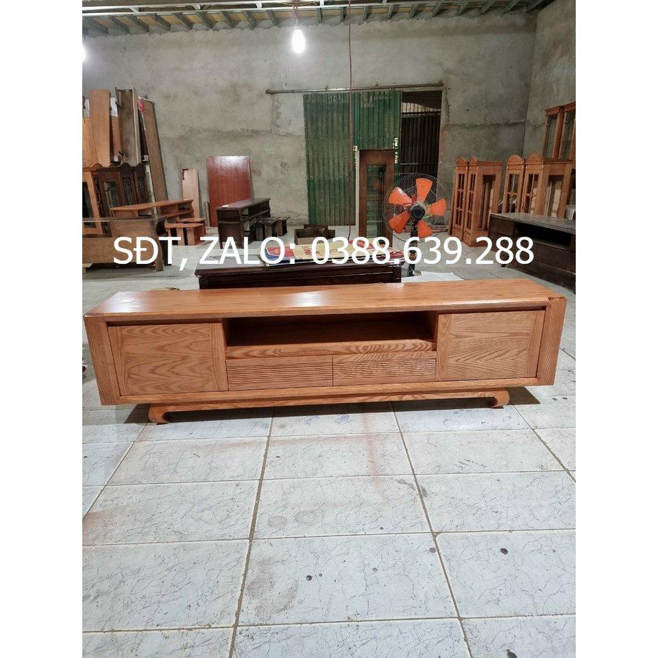 Kệ tivi chân cong, gỗ sồi dài 2m, 2m2, 2m4