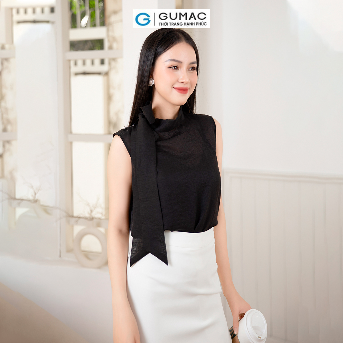 Áo kiểu thắt nơ  thời trang GUMAC AD10025