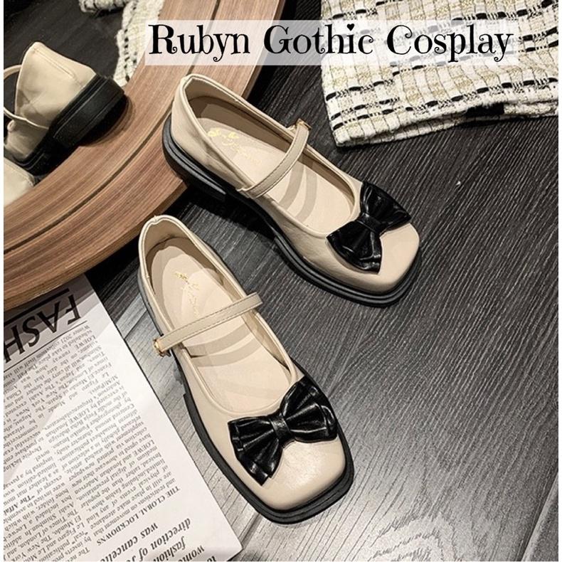 Giày Lolita Retro Đính Nơ Tiểu Thư xinh xắn ( đen, trắng) size 35-40
