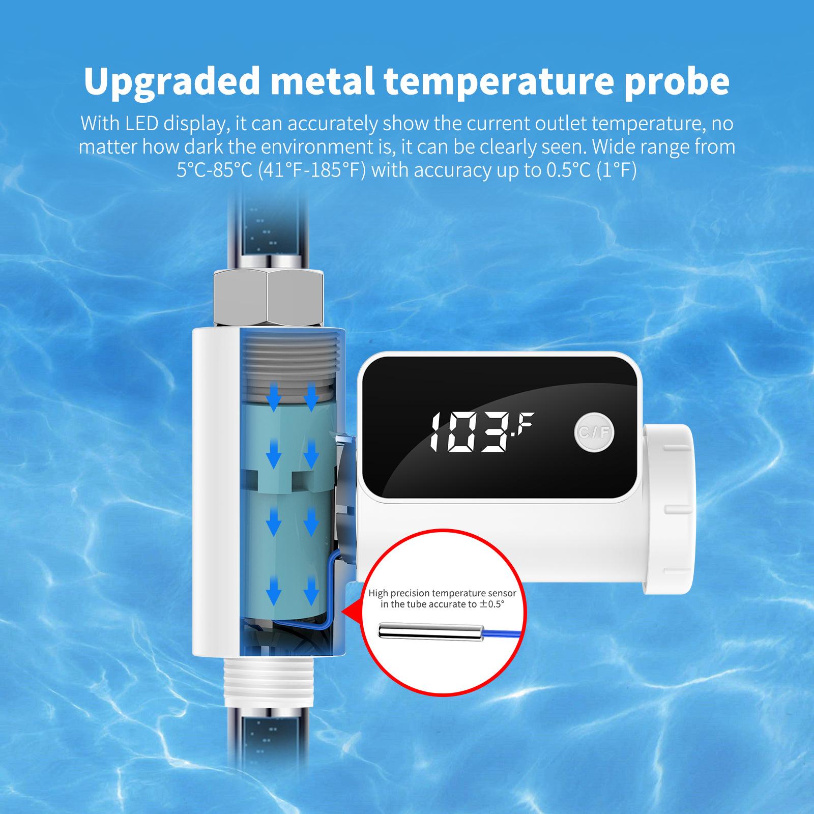 Nhiệt kế đo nhiệt độ vòi hoa sen kỹ thuật số LED 0~100℃ Màn hình đo nhiệt độ nước tắm cho em bé Màn hình xoay 360 độ C/F Có thể chuyển đổi cho trẻ em Người già Vật nuôi Nhà bếp