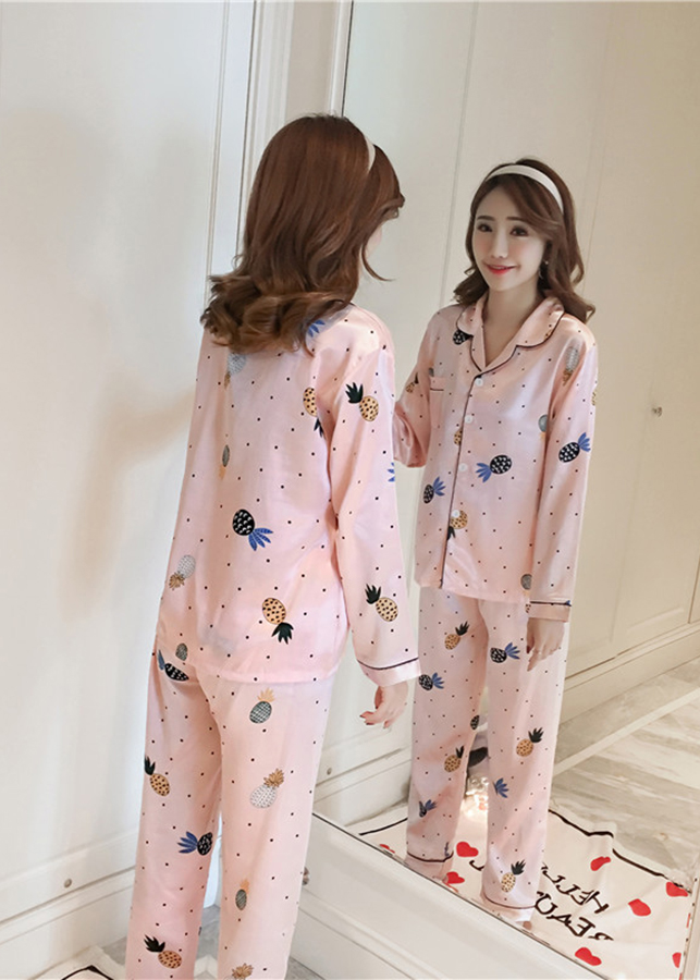 Bộ đồ ngủ Pijama tay dài quần dài phi bóng hoạ tiết trái thơm dễ thương CDANP11 hồng cam