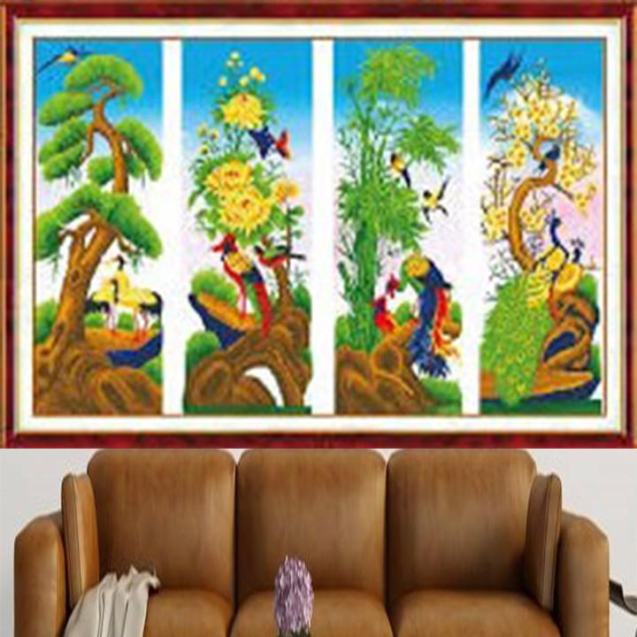 Tranh đá tứ quý tùng cúc trúc mai VS104 - kích thước: 131 * 75cm.