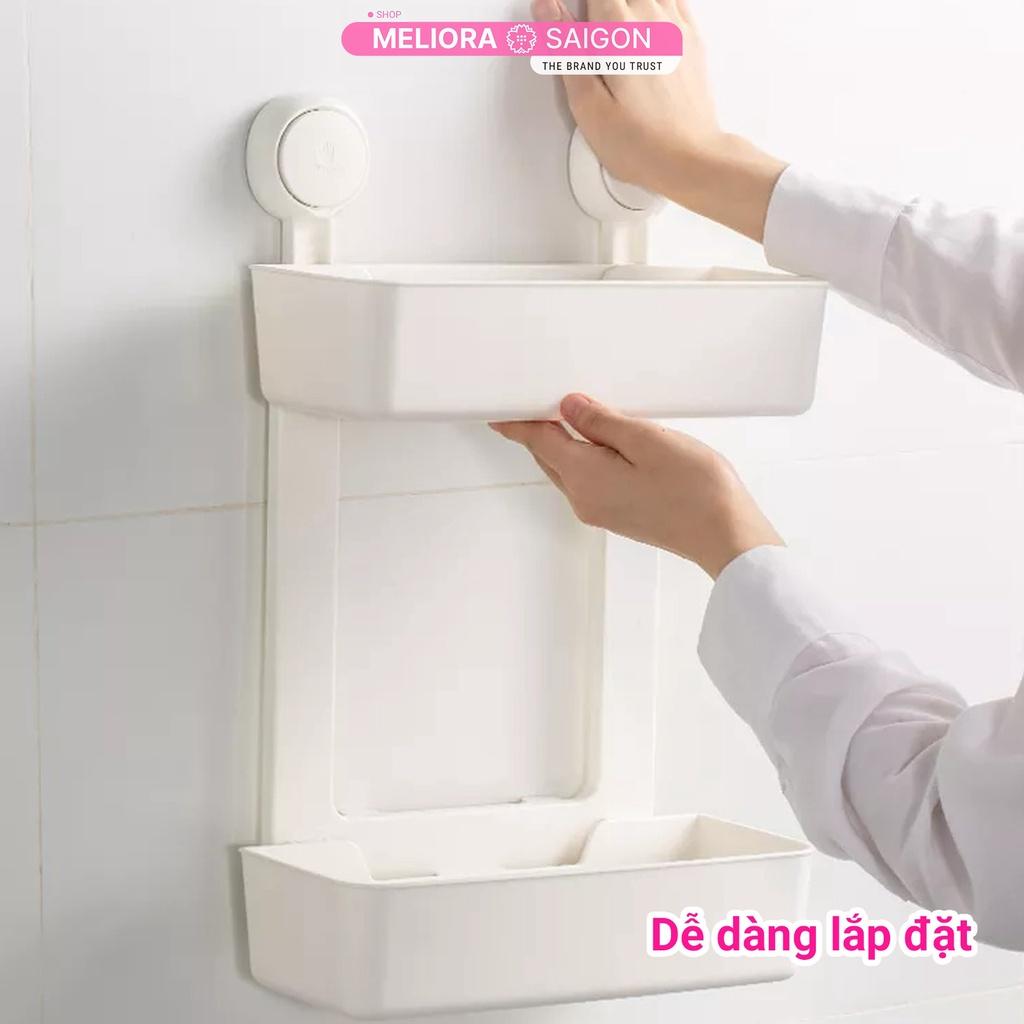 Giá treo tường 2 tầng cao cấp MELIORA không khoan tường tải treo 10kg chống nước tái sử dụng hút chân không SG635