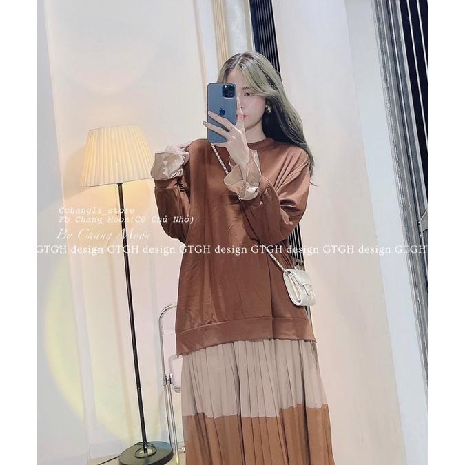 ĐẦM SUÔNG PHỐI MÀU GẤU DẬP LI