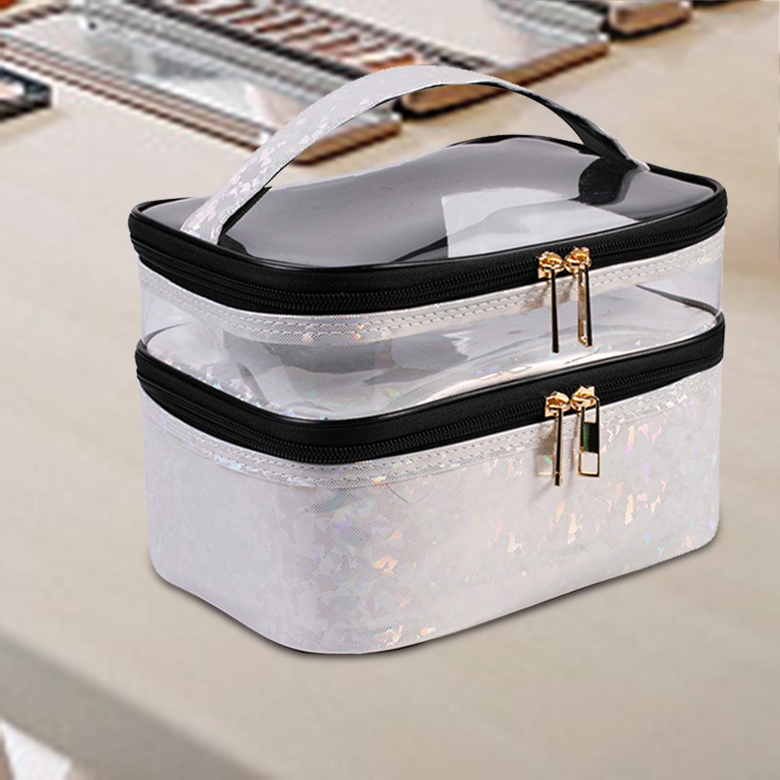 Double Layer Cosmetic Bag Makeup Bag Toiletry Bag Transparent Makeup Brush Bags Quality Zipper