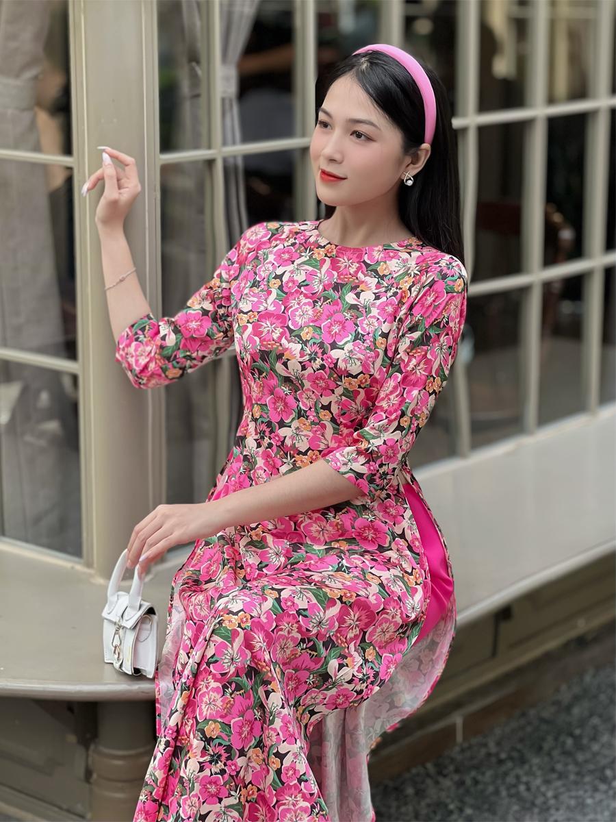Áo dài hoa sứ gấm Vân Gỗ siêu sang AD037 - Khánh Linh Style
