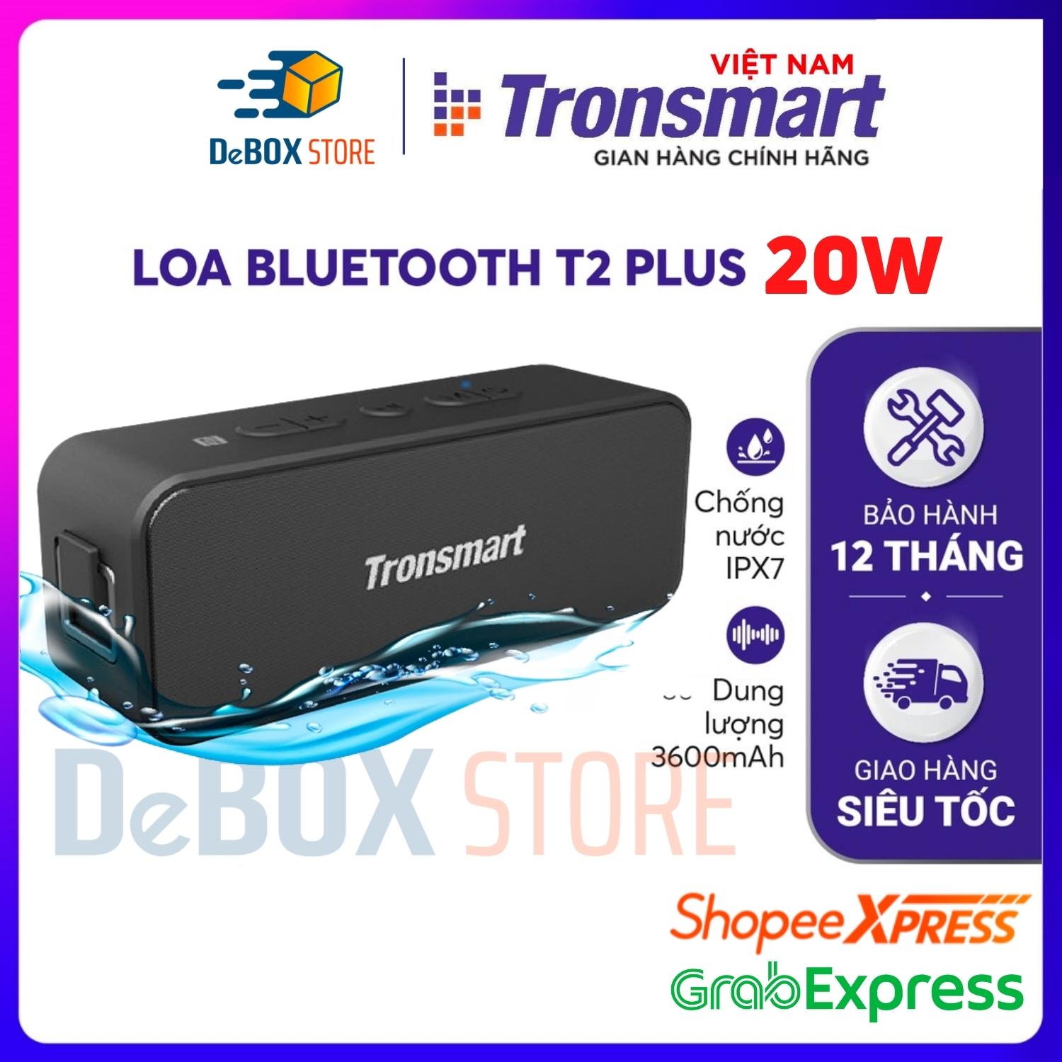 Loa Bluetooth Tronsmart Element T2 Plus 20W, BT 5.0, Chống nước IPX7, Âm thanh vòm 360 - Hàng Chính Hãng