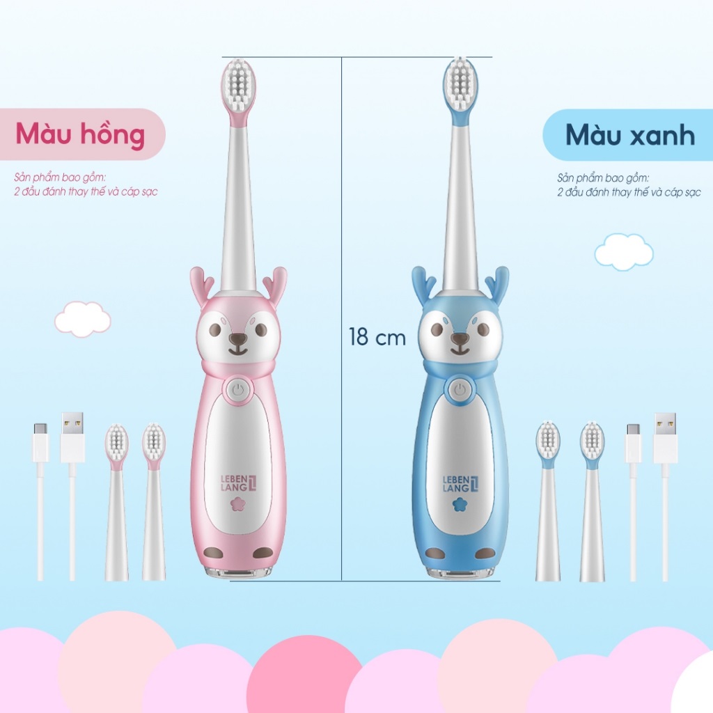 Bàn chải điện thông minh cho bé Sothing Lebenlang LBL3021 thiết kế đáng yêu, chống thấm nước, 3 chế độ làm sạch- Hàng chính hãng