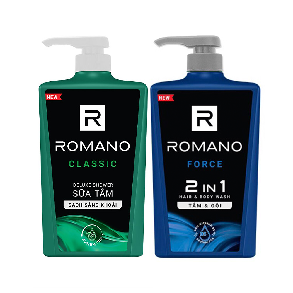 Combo Tắm gội 2 trong 1 Romano Classic 650gr và Tắm gội Force 650gr