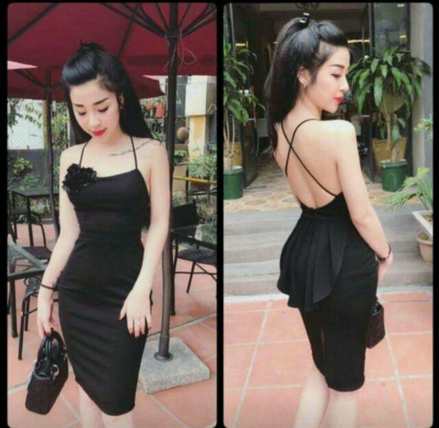 Đầm peplum đan dây hở lưng