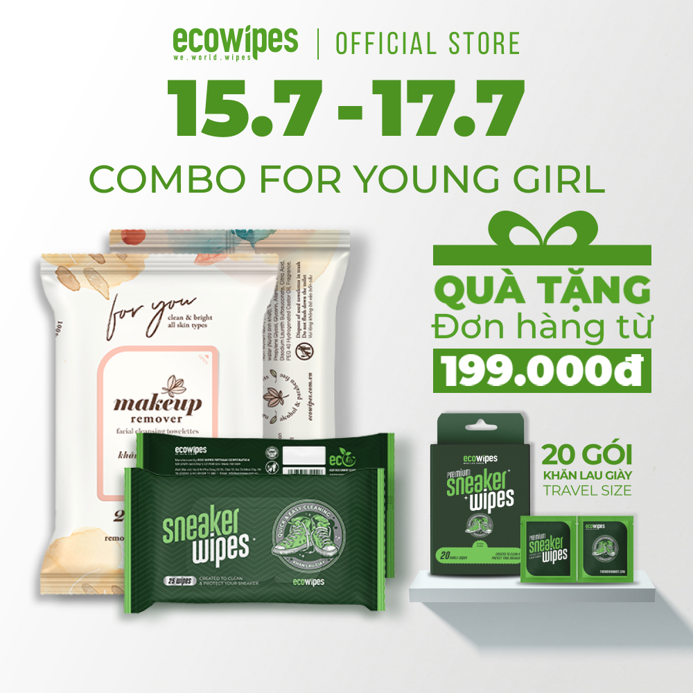 Combo For Young Girl gồm khăn ướt tẩy trang 25 tờ và khăn ướt lau giày 25 tờ