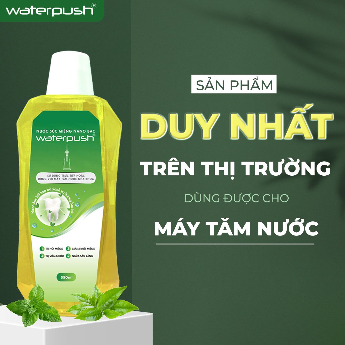 [DÙNG CHO Máy Tăm Nước] Nước súc miệng WaterPush Nano Bạc giúp trắng răng, giảm nhiệt miệng, hơi thở thơm mát 550ml