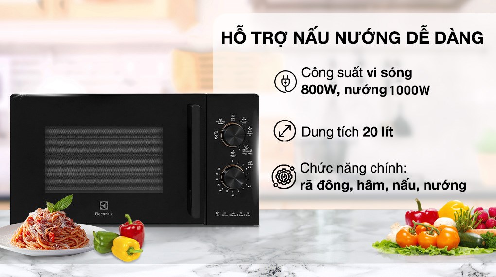 Lò vi sóng Electrolux để bàn tích hợp nướng 20L - EMG20K22B [Hàng chính hãng]