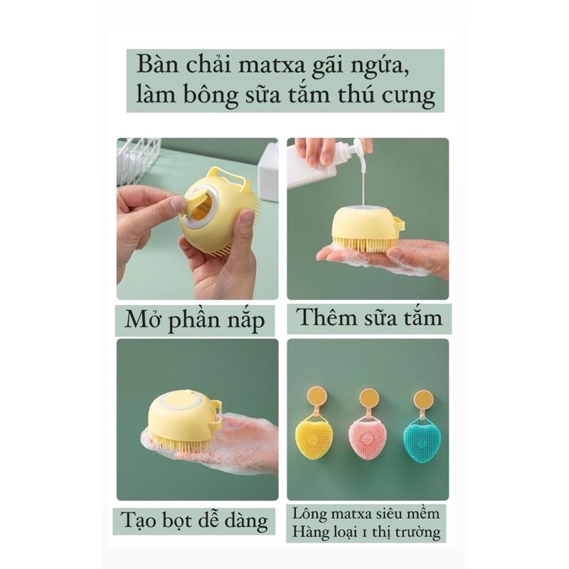 Bàn chải tắm matxa gãi ngứa, làm sạch sâu giúp thư giãn cho thú cưng chó mèo