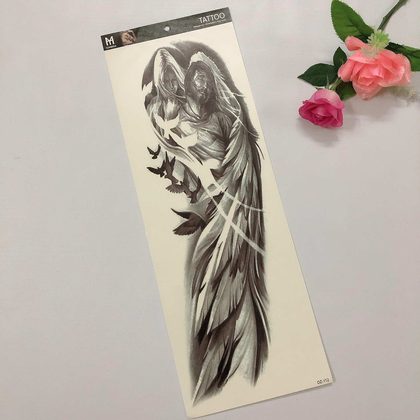 Hình xăm dán kín tay cao cấp tattoo full tay trắng đen 17x48cm- phù hợp dán nguyên cánh tay, kín chân, 1/2 lưng hoặc 1/2 ngực bụng.