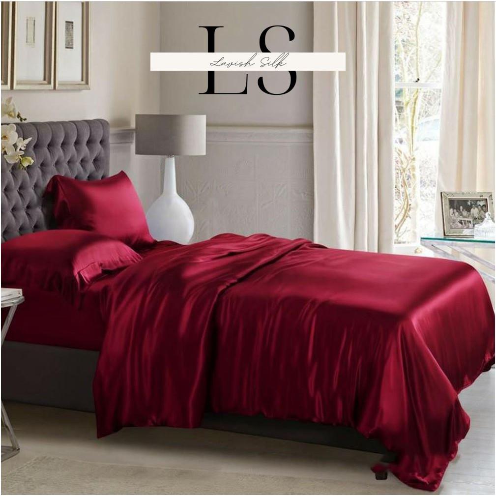 Bộ Ga Phủ Phi Lụa Lavish Silk Cao Cấp Mát Lạnh Hàng Loại 1 Không Nối Vải - Đỏ Tươi