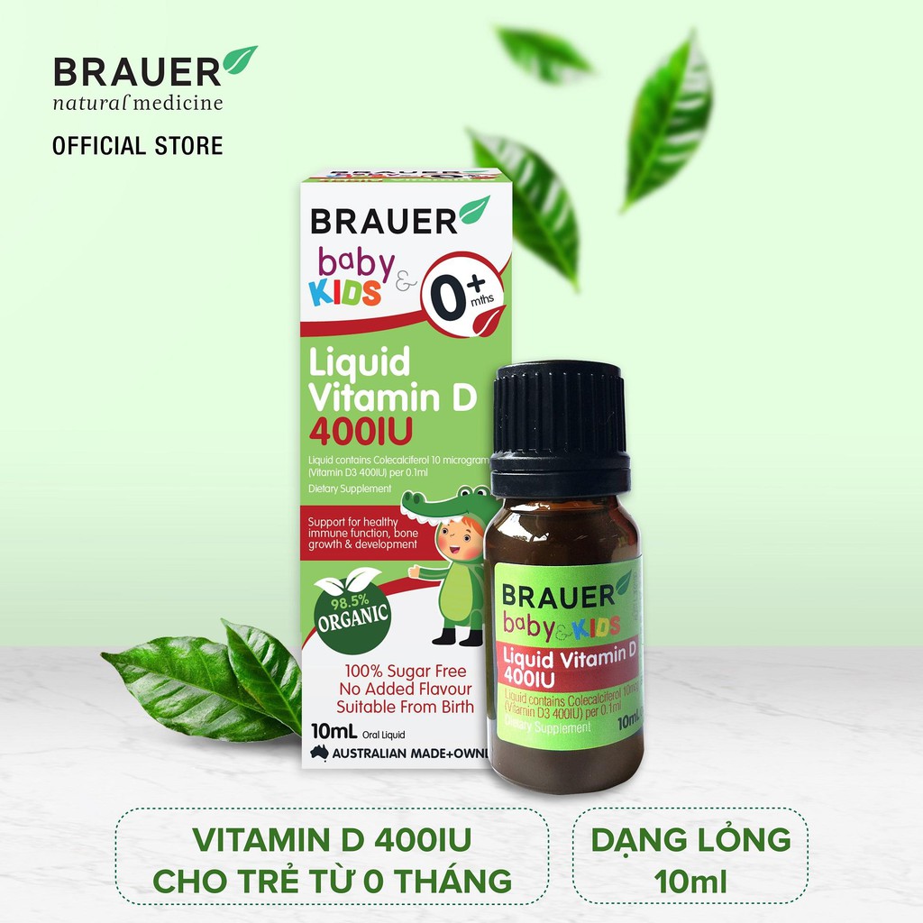 Vitamin D 400IU dạng nước Brauer Baby & Kids Liquid Vitamin D 400IU cho trẻ sơ sinh và trẻ nhỏ (10 ml)