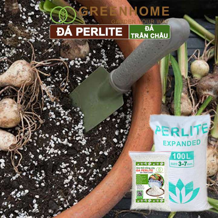 Đá Perlite Greenhome, Bao 100Lít (8-10kg), Trồng Hồng, Thuỷ Canh, Trân Châu Giàu Khoáng Chất, Tăng Độ Tơi Xốp