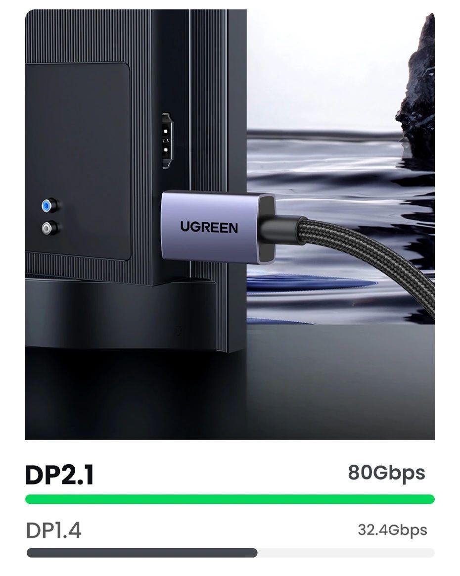 Ugreen UG15383DP118TK 1M DP 2.1 16K30Hz 10K60Hz 8K120Hz 4K144Hz Cáp Displayport hỗ trợ độ phân giải cao dây bọc dù - HÀNG CHÍNH HÃNG