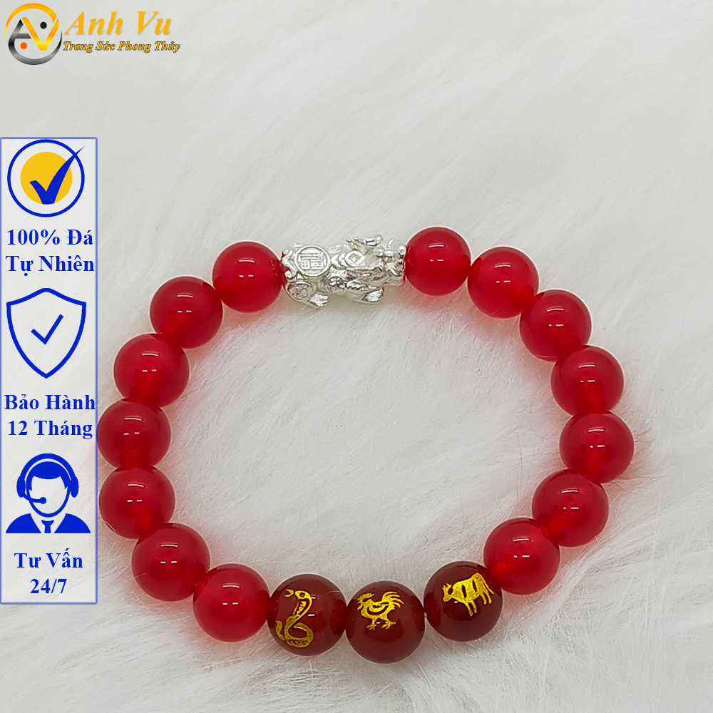 Vòng tay tam hợp tỵ dậu sửu đá mã não đỏ - Vòng tay phong thủy cho người mệnh hỏa thổ - May mắn tài lộc