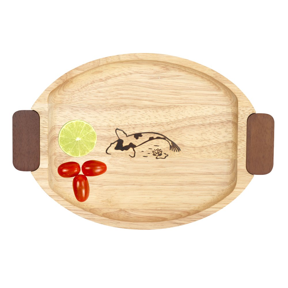 Khay Gỗ Hình Elip Cao Cấp Có Tay Cầm Đựng Đồ Ăn, Trang Trí Decore, Kích Thước 33 x 20 x 2 cm - Gỗ Cao Su Bền Đẹp Sang Trọng Cho Không Gian Bàn Ăn