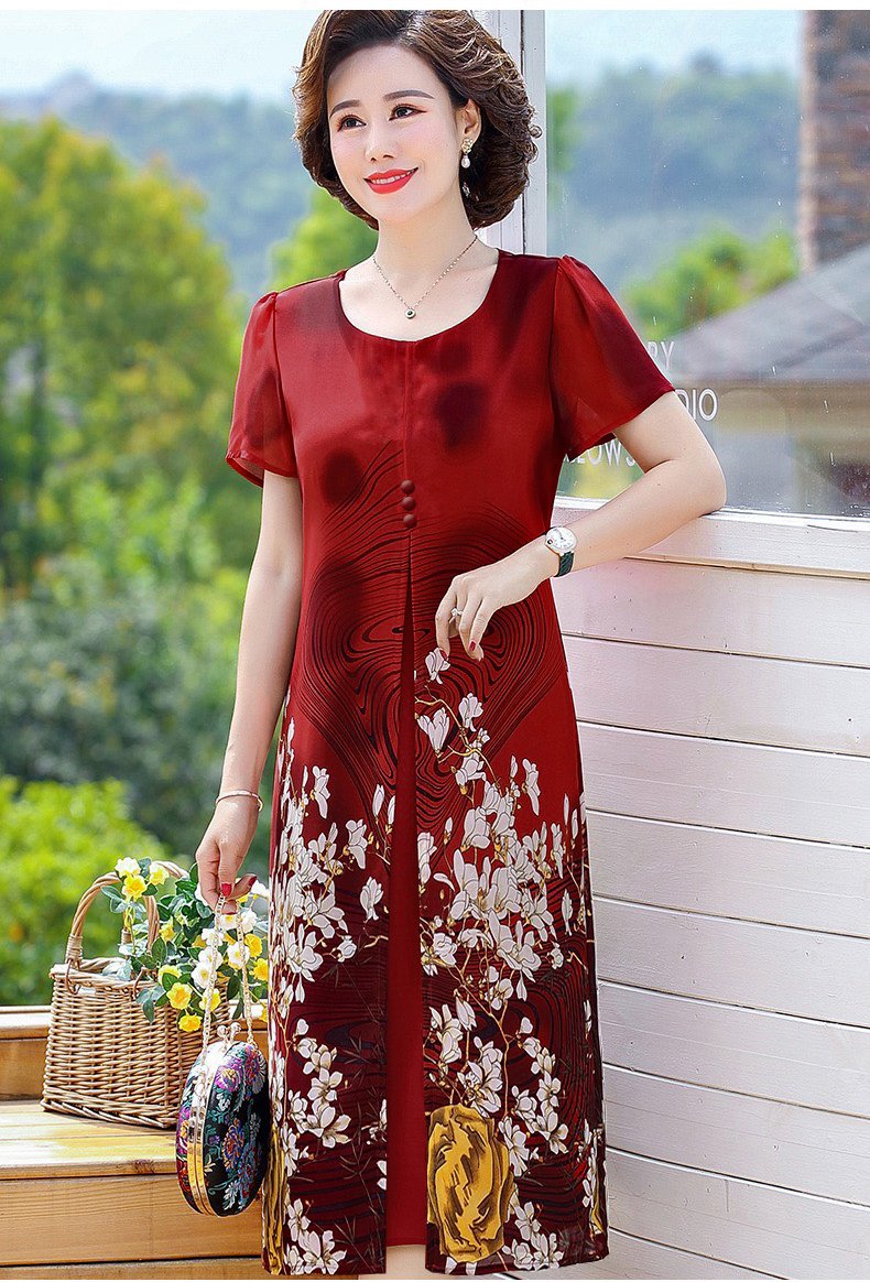 ĐẦM SUÔNG XẺ TÀ ĐÍNH NÚT IN HOA TRẮNG