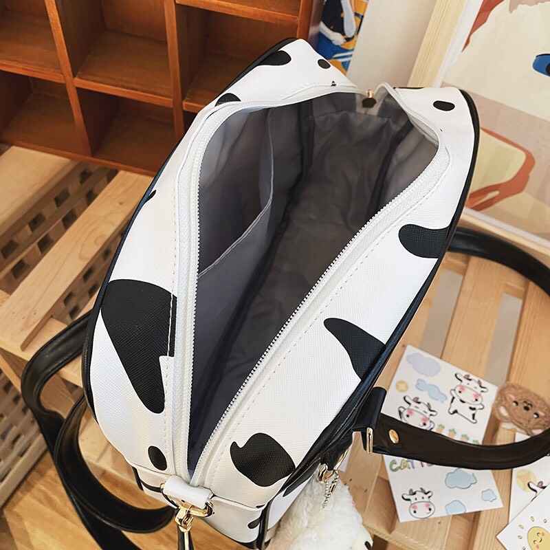 Túi đeo chéo bò sữa vải Canvas in bò trắng đen thời trang Ulzzang Unisex - B100