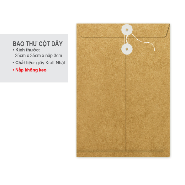 COMBO BAO THƯ KRAFT & BAO THƯ CỘT DÂY GIẤY KRAFT - 1 XẤP/ 75 CÁI, NẮP KHÔNG KEO