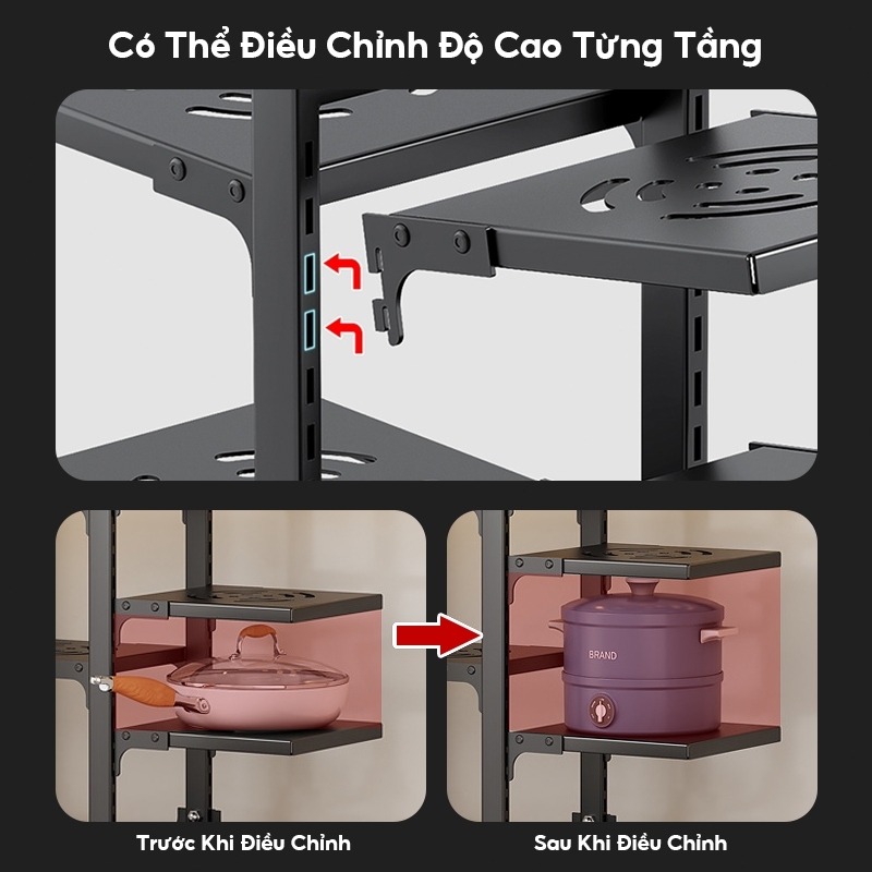 Kệ Giá Để Xoong Nồi Chảo 4 Tầng Có Thể Điều Chỉnh, Dùng Để Trên Kệ Bếp, Gầm Bếp, Góc Bếp