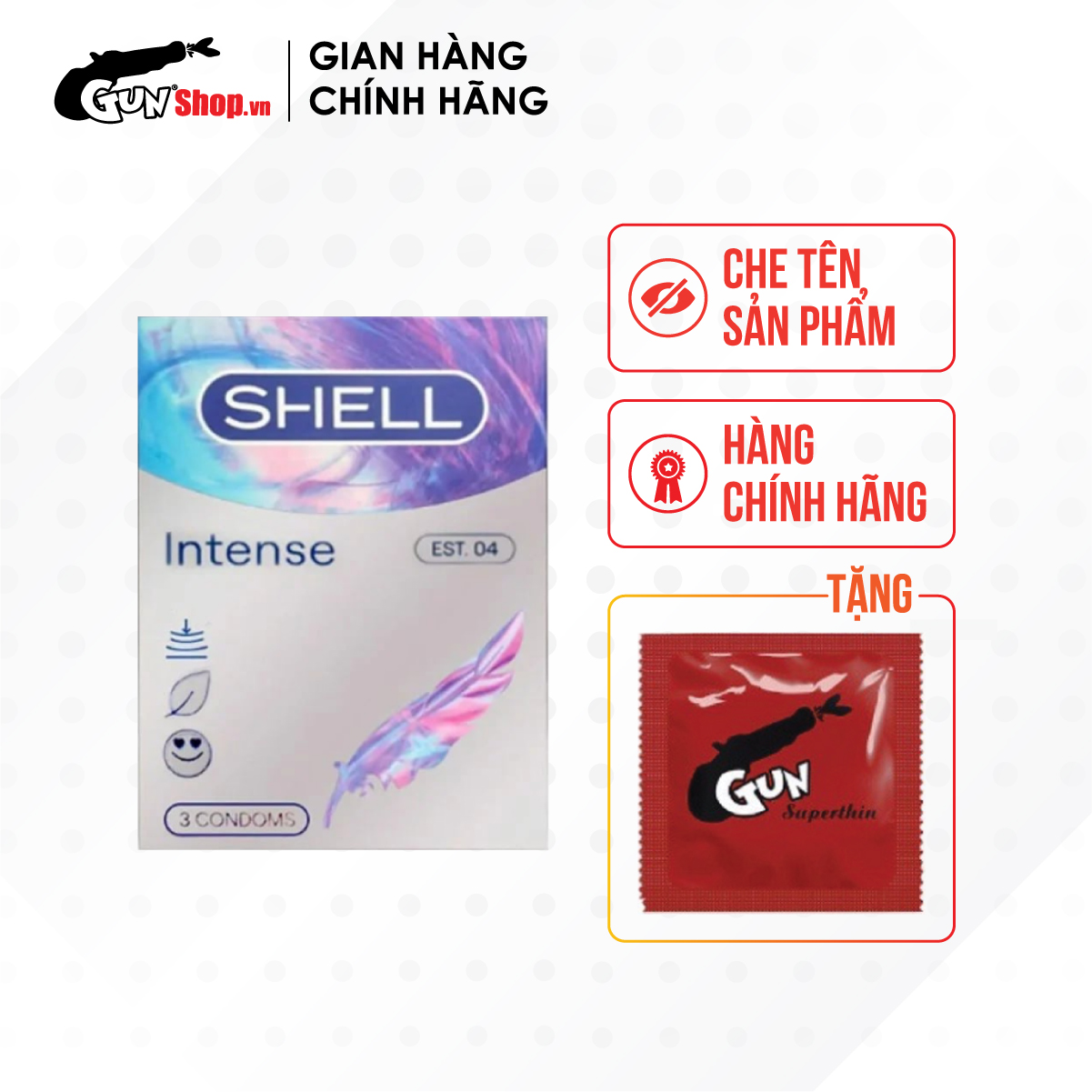 Bao cao su Shell Intense - Siêu mỏng 0.04mm kèm 1 chiếc BCS Gun Super Thin