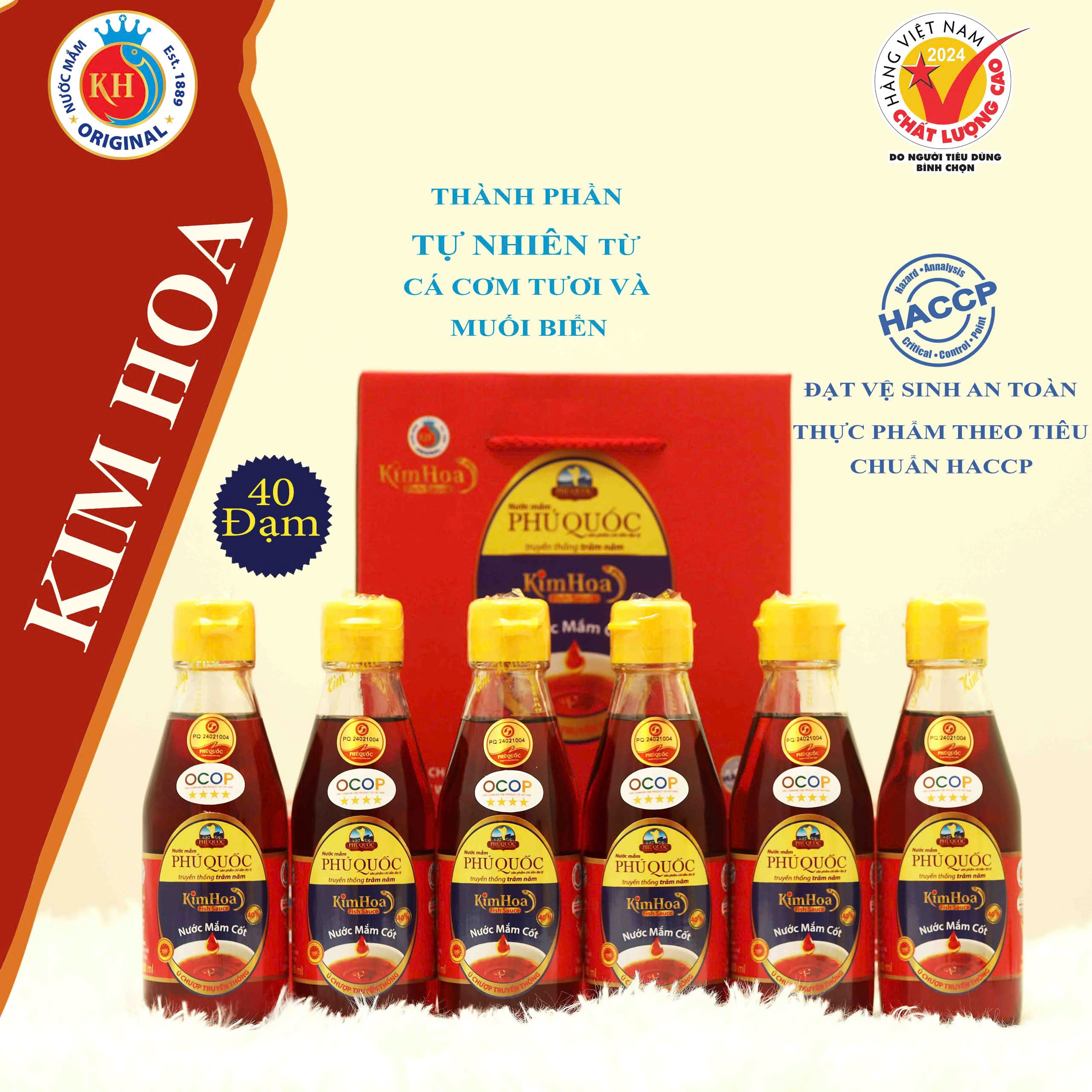 Nước mắm cốt Kim Hoa Phú Quốc 40 Đạm chai 180ml